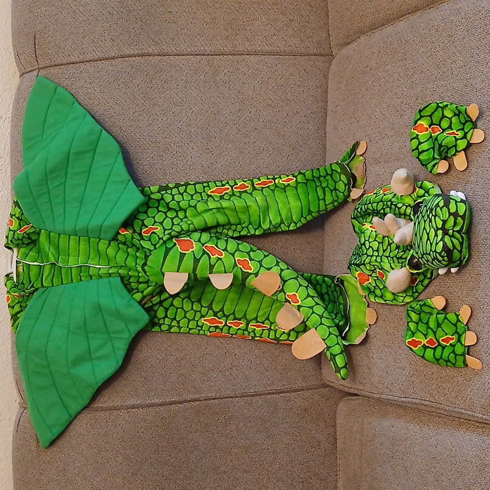 Toddler Green Dragon Costume w/Wings, Mask & Gloves, Sz 18-24 Months